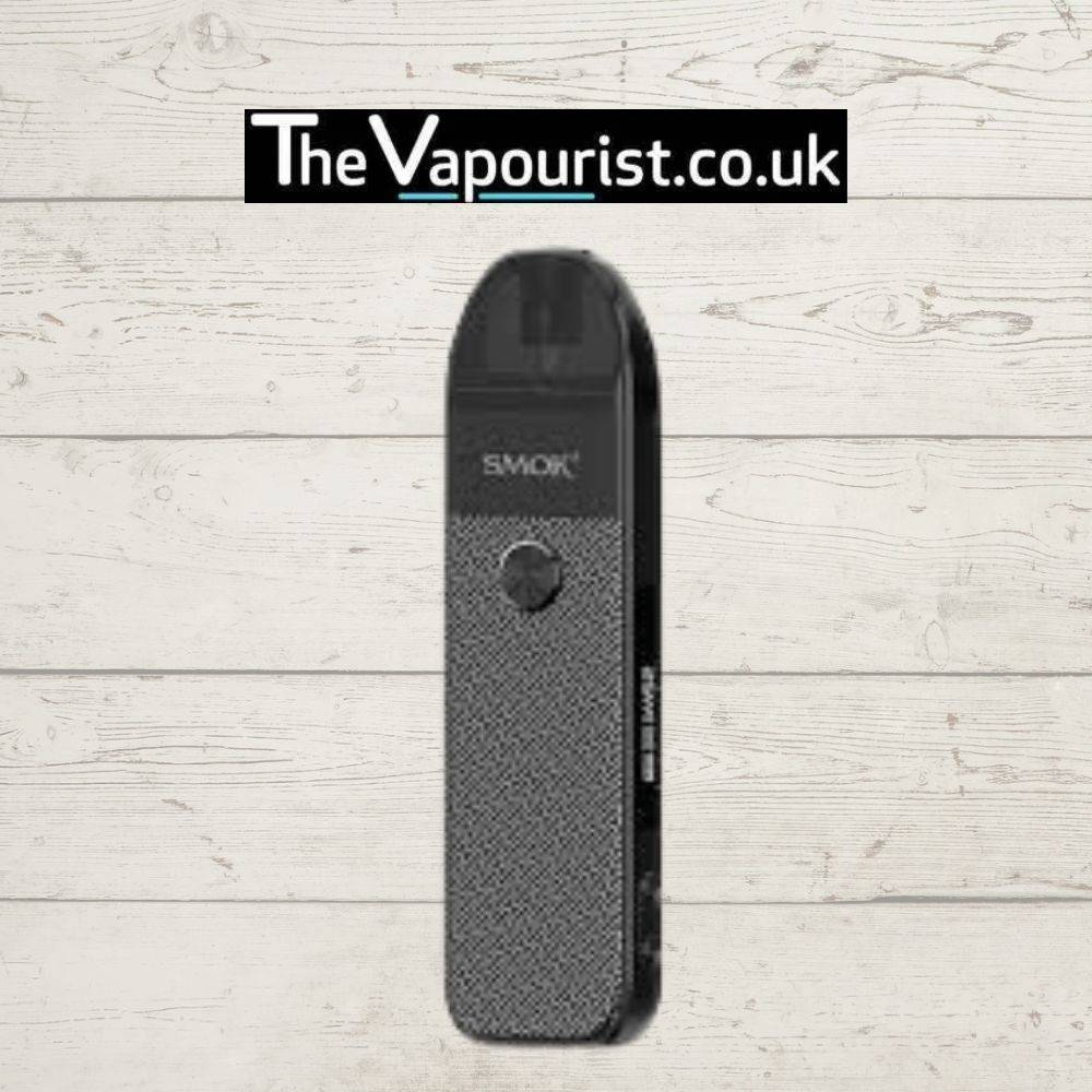 SMOK Pozz Pro Kit - Compact & Adjustable Vape Device in sleek black design, displayed upright against a white wooden background.