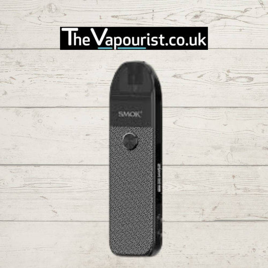 SMOK Pozz Pro Kit - Compact & Adjustable Vape Device in sleek black design, displayed upright against a white wooden background.